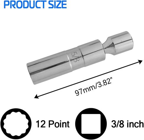 8PCS Magnetic Spark Plug Socket Set Includes 14mmx 4", 5/8" x 4", 5/8" x 6", 5/8" x 11", 9/16" x 6" and 13/16" x 6" 12-Point Sockets 3/8-inch Drive Magnet Retains Spark Plugs 1/4 and 1/2 Adapters in Kuwait