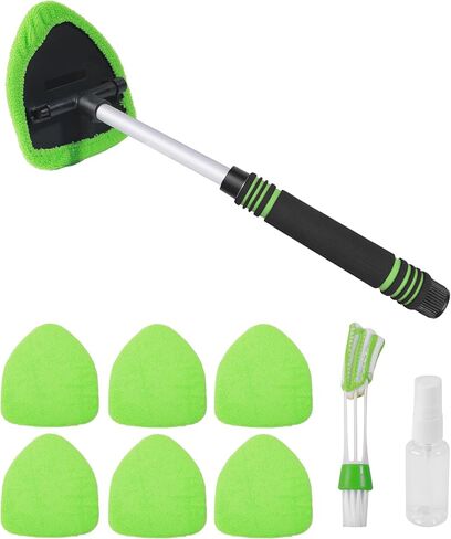 9PCS Windshield Cleaner Tool,Car Accessories Inside Windshield Cleaning Tool,Window Cleaning Kit with Extendable Handle and 6 Microfiber Pads,Suitable for Cars,Trucks,SUVs,RVs Windows (Green) in Saudi Arabia
