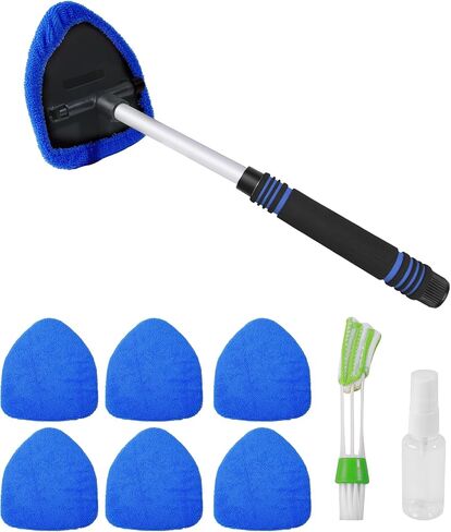 9PCS Windshield Cleaner Tool,Car Accessories Inside Windshield Cleaning Tool,Window Cleaning Kit with Extendable Handle and 6 Microfiber Pads,Suitable for Cars,Trucks,SUVs,RVs Windows (Green) in Kuwait
