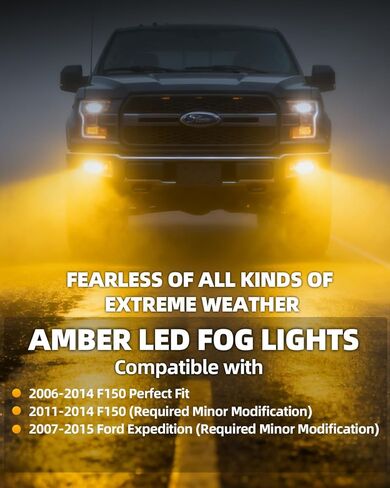 Amber LED Fog Lights for 2006 2007 2008 2009 2010 2011 2012 2013 2014 Ford F150 Accessories, 40W Round Fog Light Assembly Kit, DOT Approved 2pcs Bumper Driving Light Fog Lamps, 1 Pair in Kuwait