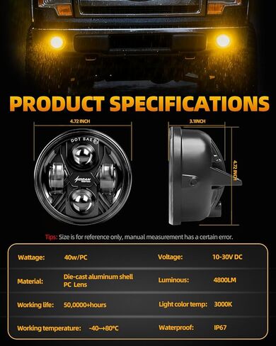 Amber LED Fog Lights for 2006 2007 2008 2009 2010 2011 2012 2013 2014 Ford F150 Accessories, 40W Round Fog Light Assembly Kit, DOT Approved 2pcs Bumper Driving Light Fog Lamps, 1 Pair in Kuwait