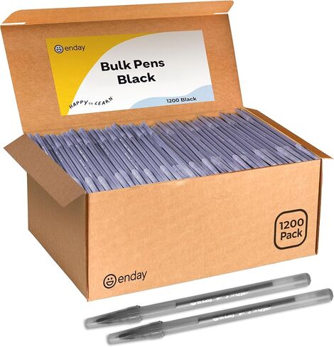 Enday 1200 Pack Bulk Ballpoint Pens Black 1200 Black Pens, Medium Point (1.0mm) Smooth Writing Pens, Comfortable Grip, Quick Dry Ink, Office School Home Supplies. in Kuwait