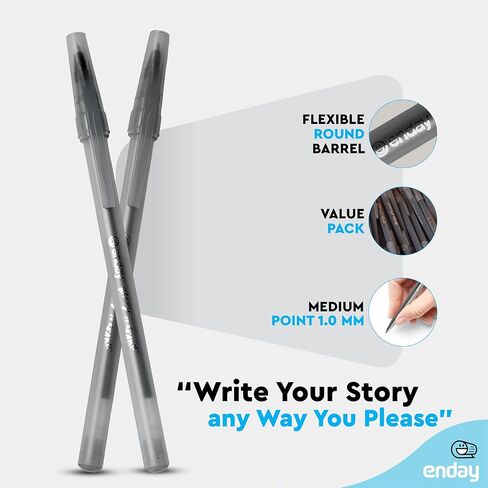 Enday 1200 Pack Bulk Ballpoint Pens Black 1200 Black Pens, Medium Point (1.0mm) Smooth Writing Pens, Comfortable Grip, Quick Dry Ink, Office School Home Supplies. in Kuwait