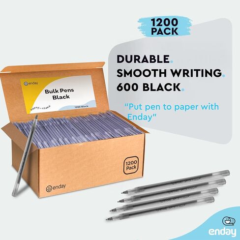 Enday 1200 Pack Bulk Ballpoint Pens Black 1200 Black Pens, Medium Point (1.0mm) Smooth Writing Pens, Comfortable Grip, Quick Dry Ink, Office School Home Supplies. in Kuwait