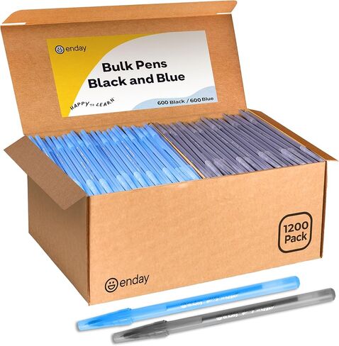 Enday 1200 Pack Bulk Ballpoint Pens Black 1200 Black Pens, Medium Point (1.0mm) Smooth Writing Pens, Comfortable Grip, Quick Dry Ink, Office School Home Supplies. in Kuwait