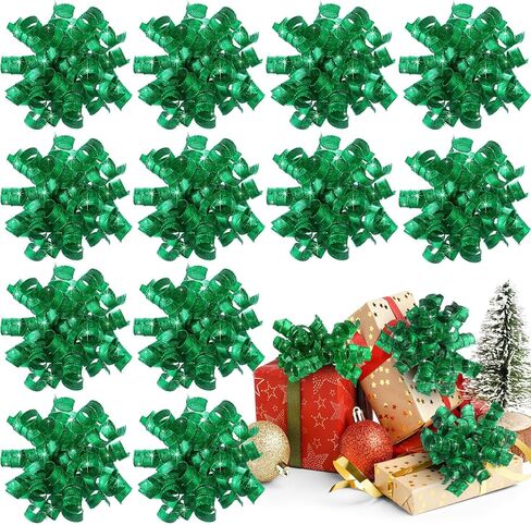 12 Pcs 5.5 Inch Large Christmas Bows for Gift Wrapping Metallic Curly Ribbon Bows Self-Adhesive for Presents Christmas Tree Holiday Party Treat Bags (Gold,Silver,Red) in Kuwait