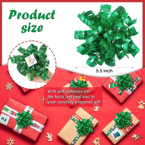 12 Pcs 5.5 Inch Large Christmas Bows for Gift Wrapping Metallic Curly Ribbon Bows Self-Adhesive for Presents Christmas Tree Holiday Party Treat Bags (Gold,Silver,Red) in Kuwait