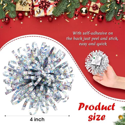 Yunlly 40 Pcs Christmas Bows for Gift Wrapping 4 in Large Christmas Gift Bows Self Adhesive Present Wrap Peel and Stick for Xmas Present Wedding Holiday Decoration(Red, Gold, Silver, Blue) in Saudi Arabia