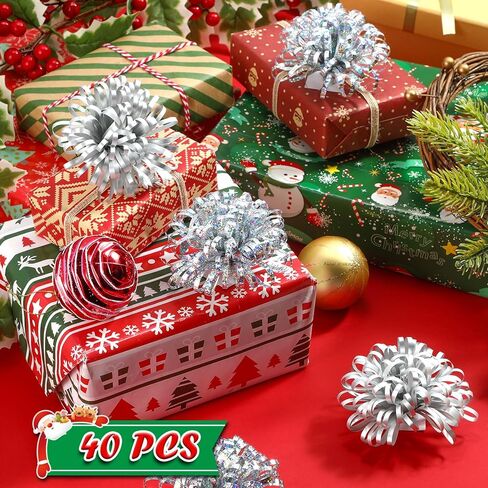 Yunlly 40 Pcs Christmas Bows for Gift Wrapping 4 in Large Christmas Gift Bows Self Adhesive Present Wrap Peel and Stick for Xmas Present Wedding Holiday Decoration(Red, Gold, Silver, Blue) in Saudi Arabia