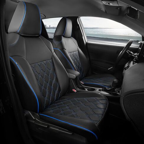FREESOO for Toyota Corolla Seat Covers L LE 2020 2021 2022, Luxury Leather Seat Covers for Cars, Custom Fit Car Seat Covers, Waterproof Car Seat Cover Cushions Protector, Black Blue Full Set in Saudi Arabia