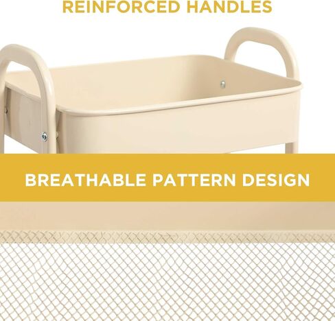 AGTEK Makeup Cart, Movable Rolling Organizer Cart,3 Tier Metal Utility Cart, Beige in Kuwait