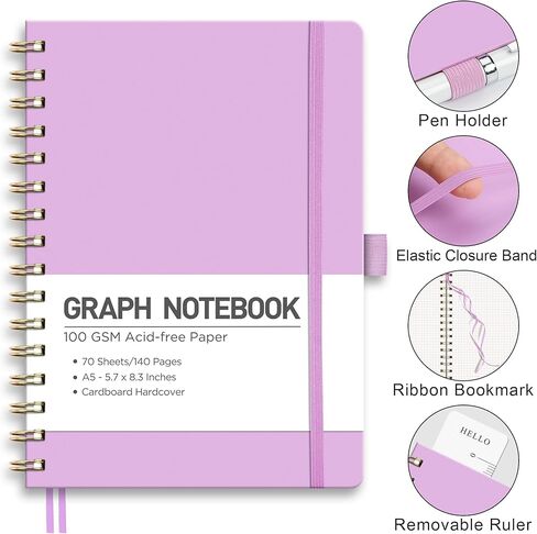 RETTACY Lined Journal Notebook, 140 Numbered Pages, A5 Medium Size (5.7'' x 8.3''), for Men & Women, Journaling, Writing, Work & Office, Spiral-bound, Hardcover, 100 GSM Thick Paper (Light Green) in Saudi Arabia