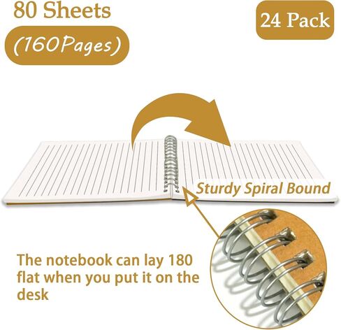 24 Pack A5 Spiral Notebooks Bulk with Kraft Cover, 8x5.5 Inch Lined Paper Travel Journaling Notebooks, Composition Notebook for School Office Supplies, 80 Sheets 160 Pages in Saudi Arabia