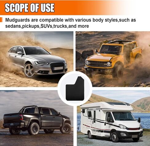 4PCS Universal Car Mud Flaps, Flexible Bendable Car Splash Guards Set with Fastener Rivet Clips, Universal Off-Road Front & Rear Mudguard Accessories for Pickup, SUV, Truck (Black) in Saudi Arabia