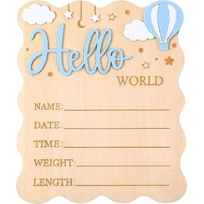 لافتة Hello World لحديثي الولادة، لافتة إعلان خشبية لحديثي الولادة، لوحة تسجيل معلومات الولادة للأولاد والبنات مع تصميم نجمة سحابة منطاد الهواء الساخن لدعم الصور لحضانة الأطفال في مستشفى الاستحمام in Kuwait