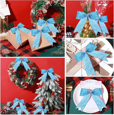 Sumind 36 Pieces Red Christmas Tree Glitter Bows, 7 x 7 Inch Tie Ribbon Twist Tie Bows for Treat Bags Gift Wrapping Basket Wedding Birthday Valentine Christmas Tree Wreath Garland Decoration in Saudi Arabia