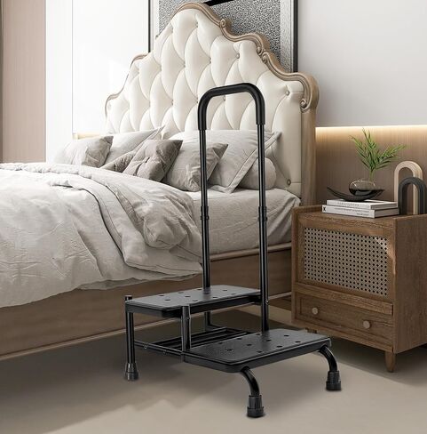 Bed Steps for High Beds for Adults,2 Step Stool with Adjustable Handrail for Fall Prevention Foot Stool Ladder for Bedside, Kitchen, Car, RV, Bathtub in Saudi Arabia
