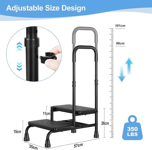 Bed Steps for High Beds for Adults,2 Step Stool with Adjustable Handrail for Fall Prevention Foot Stool Ladder for Bedside, Kitchen, Car, RV, Bathtub in Saudi Arabia