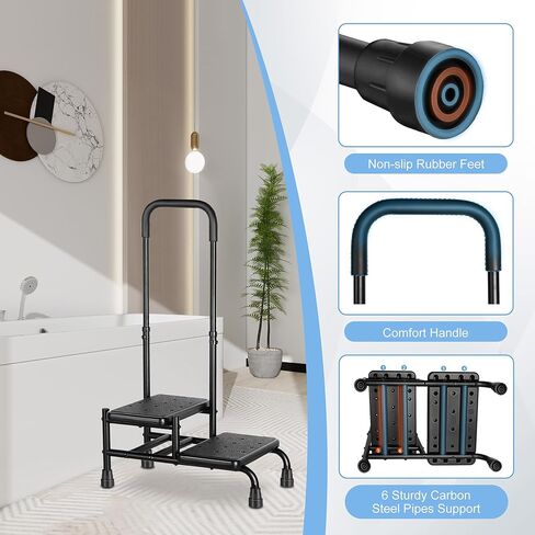 Bed Steps for High Beds for Adults,2 Step Stool with Adjustable Handrail for Fall Prevention Foot Stool Ladder for Bedside, Kitchen, Car, RV, Bathtub in Saudi Arabia