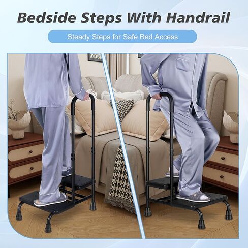 Bed Steps for High Beds for Adults,2 Step Stool with Adjustable Handrail for Fall Prevention Foot Stool Ladder for Bedside, Kitchen, Car, RV, Bathtub in Saudi Arabia