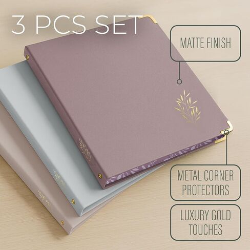 3 Ring Binder 1-Inch Rings – 3-Pack of Cute Binders with Pockets, Gold-Foil & Metal Corners – 1 Inch Binders 3 Ring Cute for School, Office & Work – 1" Pastel Three-Ring Binder One Inch in Saudi Arabia