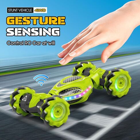 سيارة حيلة RC بمستشعر للإيماءات، جهاز تحكم عن بعد 2.4 جيجا هرتز 4WD ألعاب سيارات يتم التحكم فيها يدويًا للأولاد والبنات من عمر 6 إلى 12 عامًا، سيارات انجراف دوارة 360 درجة مع أضواء وموسيقى، هدية مثالية لعيد الميلاد وعيد الميلاد in Kuwait