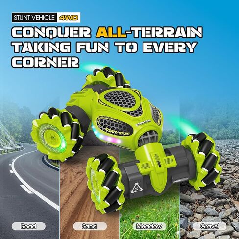 سيارة حيلة RC بمستشعر للإيماءات، جهاز تحكم عن بعد 2.4 جيجا هرتز 4WD ألعاب سيارات يتم التحكم فيها يدويًا للأولاد والبنات من عمر 6 إلى 12 عامًا، سيارات انجراف دوارة 360 درجة مع أضواء وموسيقى، هدية مثالية لعيد الميلاد وعيد الميلاد in Kuwait