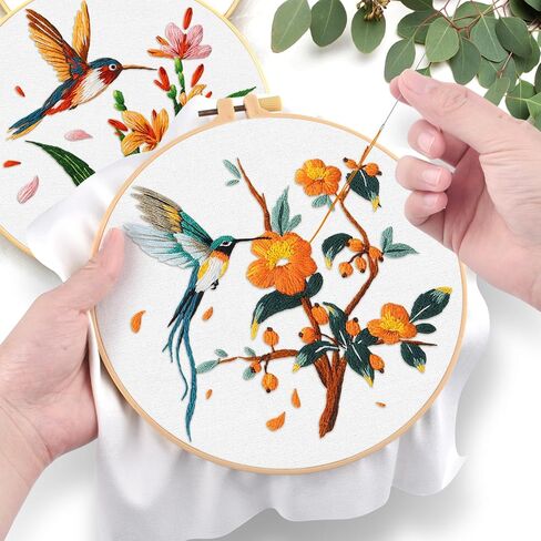 ERKOON 3 Sets Embroidery Kit, Hummingbird Cross Stitch Set for Include Embroidery Cloth Hoops Threads for Craft Lover Hand Stitch (Hummingbird) in Kuwait