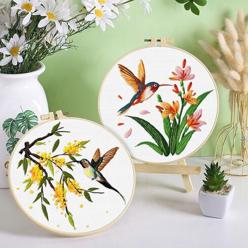 ERKOON 3 Sets Embroidery Kit, Hummingbird Cross Stitch Set for Include Embroidery Cloth Hoops Threads for Craft Lover Hand Stitch (Hummingbird) in Kuwait