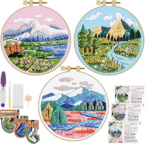 ERKOON 3 Sets Embroidery Kit, Hummingbird Cross Stitch Set for Include Embroidery Cloth Hoops Threads for Craft Lover Hand Stitch (Hummingbird) in Kuwait