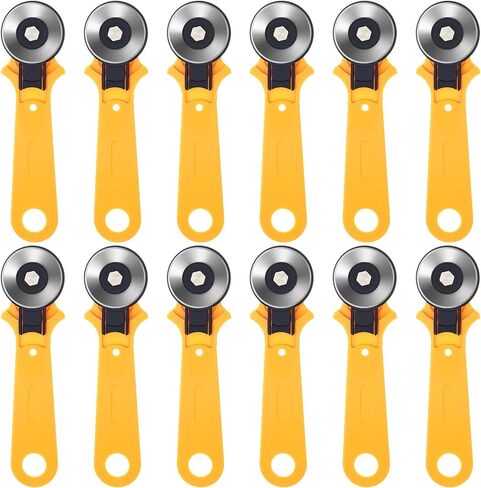 Lothee 12 Pcs 45mm Rotary Cutter for Fabric Precision Cloth Cutting Tool with Safety Lock for Sewing, Arts & Crafts with Comfortable Handle Craft Supplies in Kuwait