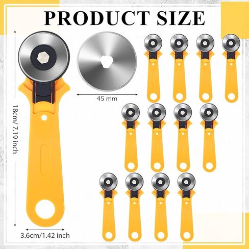 Lothee 12 Pcs 45mm Rotary Cutter for Fabric Precision Cloth Cutting Tool with Safety Lock for Sewing, Arts & Crafts with Comfortable Handle Craft Supplies in Kuwait