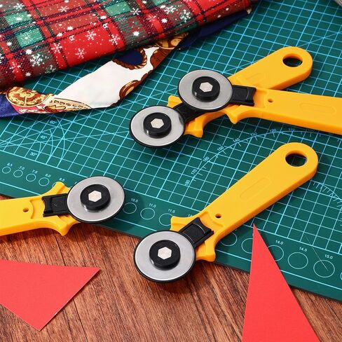 Lothee 12 Pcs 45mm Rotary Cutter for Fabric Precision Cloth Cutting Tool with Safety Lock for Sewing, Arts & Crafts with Comfortable Handle Craft Supplies in Kuwait