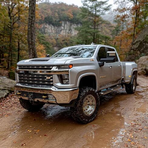 أغطية مركزية مزدوجة مقاس 17 بوصة متوافقة مع 2011-2024 Chevy Silverado 3500HD / GMC Sierra 3500HD، أغطية محور ABS مطلية بالكروم، تناسب عجلات فولاذية مزدوجة بنمط مسمار مقاس 210 مم، مجموعة من 4 (2 أمامي و2 خلفي) in Kuwait