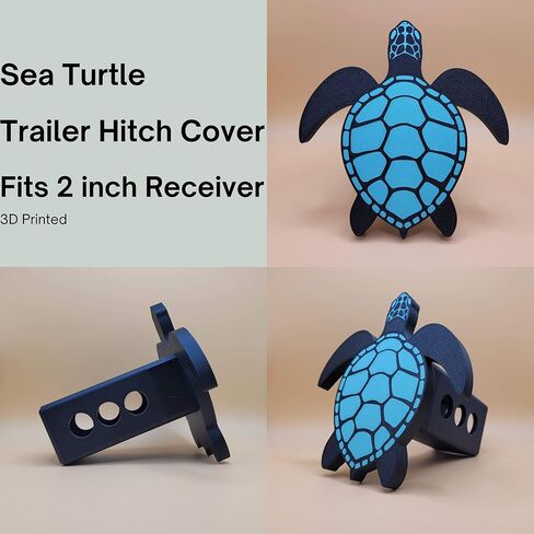 3D Printed Sea Turtle Trailer Hitch Cover, 2 Inch Receiver, Black and Turquoise in Saudi Arabia
