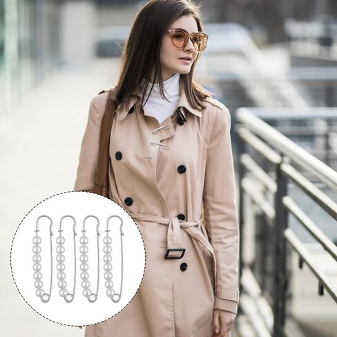 4 PCS Pearl Safety Brooch Pins for Clothes, Pearl Brooch Pins Decorative Safety Pin Pants Clips Silver Pearls Shawl Pin for Women Sweater Scarves Shirt Dress Hat Accessories Waist Extender in Saudi Arabia