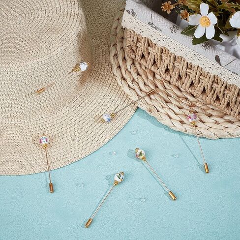 BENECREAT 6Pcs Porcelain Hat Pin, Vintage Safety Pins Brooches Porcelain with Plant Designs Brooch Pin Stick for Tie, Scarf, Western Cowboy Hats, Hair Accessories, 2.8inch in Saudi Arabia