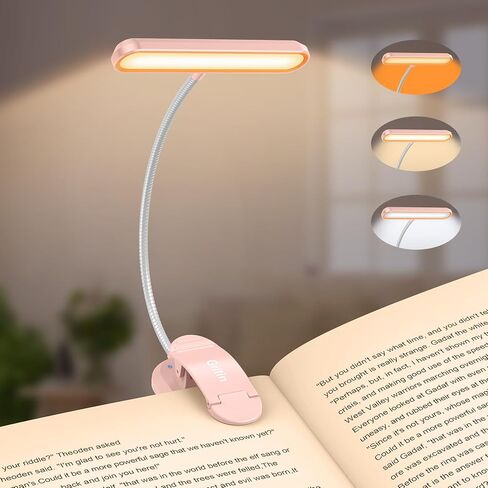 Gritin Rechargeable Book Light for Reading in Bed with 19 LED &Memory Function-Eye Caring 3 Color Temperatures,5 Brightness Levels,80 Hrs Runtime Flexible Goose Neck Clip on Light-Pink in Kuwait