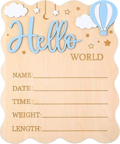 لافتة Hello World لحديثي الولادة، لافتة إعلان خشبية لحديثي الولادة، لوحة تسجيل معلومات الولادة للأولاد والبنات مع تصميم نجمة سحابة منطاد الهواء الساخن لدعم الصور لحضانة الأطفال في مستشفى الاستحمام in Kuwait