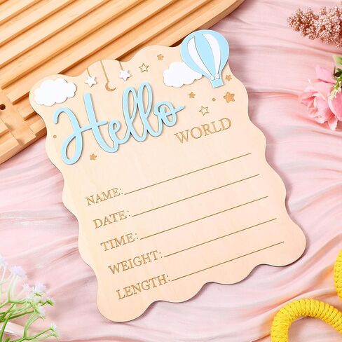 لافتة Hello World لحديثي الولادة، لافتة إعلان خشبية لحديثي الولادة، لوحة تسجيل معلومات الولادة للأولاد والبنات مع تصميم نجمة سحابة منطاد الهواء الساخن لدعم الصور لحضانة الأطفال في مستشفى الاستحمام in Kuwait