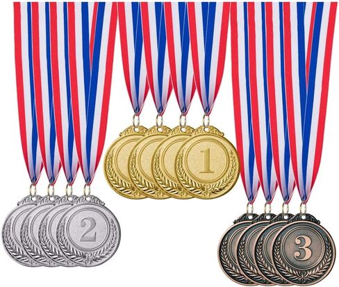 12PC Award Medals of 3 Set Metal Style Winner with Neck Ribbon 1.46 Diameter (Gold, Silver, Bronze) in Saudi Arabia