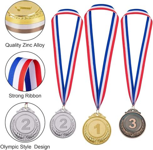 12PC Award Medals of 3 Set Metal Style Winner with Neck Ribbon 1.46 Diameter (Gold, Silver, Bronze) in Saudi Arabia