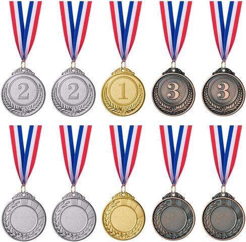 12PC Award Medals of 3 Set Metal Style Winner with Neck Ribbon 1.46 Diameter (Gold, Silver, Bronze) in Saudi Arabia