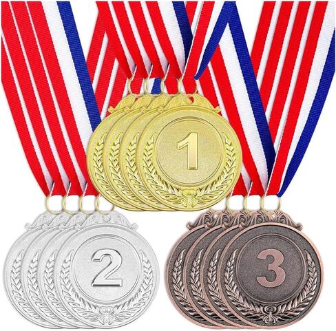 12PC Award Medals of 3 Set Metal Style Winner with Neck Ribbon 1.46 Diameter (Gold, Silver, Bronze) in Saudi Arabia