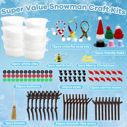 Tuzuaol 12 Pack Snowman Making Kit for Kids, Build a Snow Man Craft Kits for Girls, Boys, Christmas DIY Crafts Stocking Stuffers for Kids, Xmas Gift Activities Party Supplies in Saudi Arabia