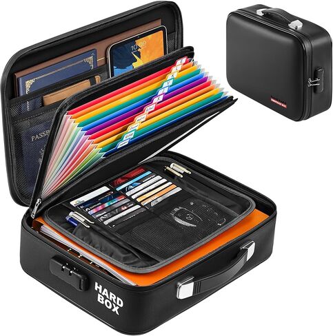 صندوق مستندات مضاد للحريق مع قفل من SMARTAKE، حافظة صلبة مقاومة للماء، منظم ملفات آمن، للمستندات المهمة، أوراق جواز السفر، تخزين آمن لأموال الكمبيوتر المحمول، أسود (15 × 11.5 × 5.5 بوصة) in Kuwait