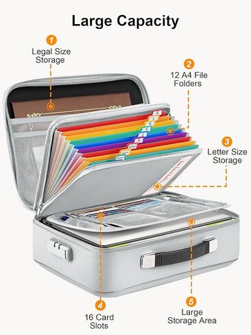 SMARTAKE Fireproof Document Box with Lock, Hard Case Waterproof Safe Box File Organizer, for Important Documents Papers Passports Certificates Laptop Money Safe Storage, Black (15x11.5x5.5 Inch) in Saudi Arabia