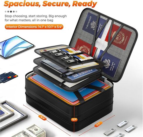 Nacial 5200℉ Fireproof Document Box with Lock, Expandable Document Organizer, Heat Insulated Fireproof Waterproof Box for File Storage, ﻿Portable Sturdy Handle for Important Documents Home Travel in Saudi Arabia