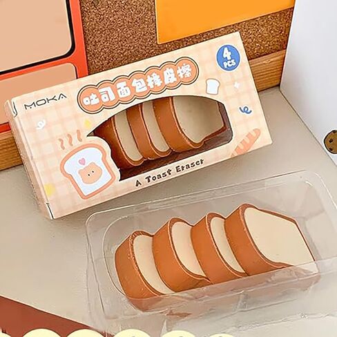 4 Pieces Cute Toast Bread Shape Eraser Fun Stationery Cute Food Pencil Eraser BLC391-03 in Saudi Arabia