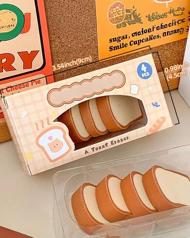 4 Pieces Cute Toast Bread Shape Eraser Fun Stationery Cute Food Pencil Eraser BLC391-03 in Saudi Arabia